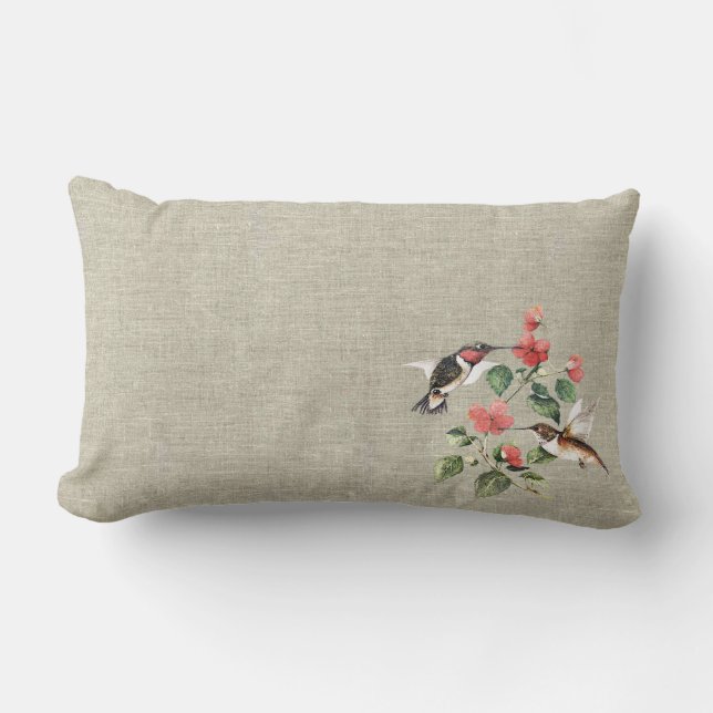 Sweet Vintage Floral Hummingbirds Pair Lumbar Cushion (Front)