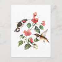Sweet Vintage Floral Hummingbirds Pair