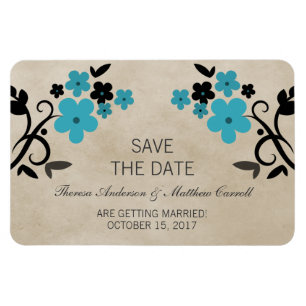 Sweet Vintage Floral Save the Date Magnet, Aqua Magnet
