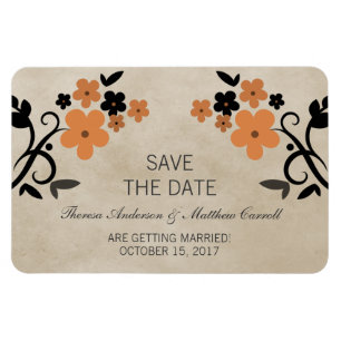 Sweet Vintage Floral Save the Date Magnet, Orange Magnet