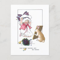 Sweet Vintage Girl with Easter Bonnet & Bunny