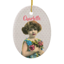 Sweet Vintage Girl With Flowers Personalised