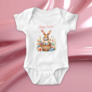 Sweet Vintage Happy Easter Bunny Rabbit Baby Bodysuit
