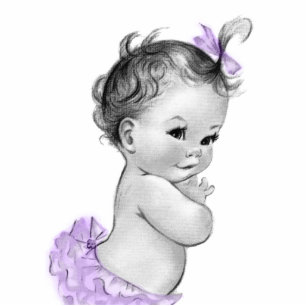Sweet Vintage Lavener Purple Baby Girl Shower Standing Photo Sculpture