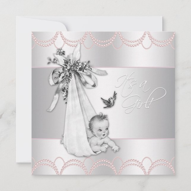 Sweet Vintage Pink Baby Girl Shower Invitation (Front)