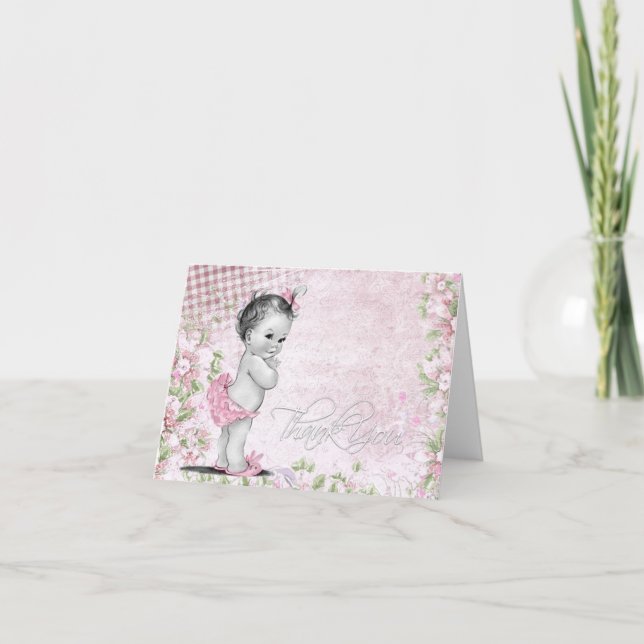 Sweet Vintage Pink Baby Shower Thank You Cards (Front)