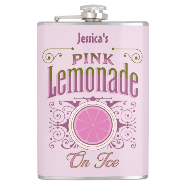 Sweet Vintage Pink Lemonade On Ice Hip Flask (Front)