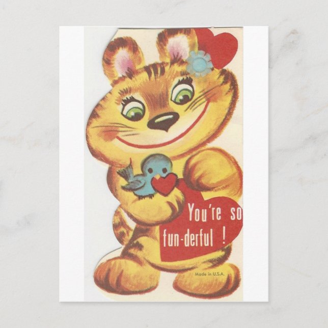Sweet Vintage Tiger Valentine Holiday Postcard (Front)