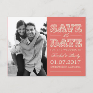 Sweet Vintage Wedding Save The Date - Coral Announcement Postcard