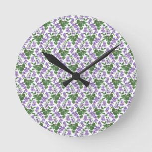 Sweet Violets Pattern Pretty Round Wall Clock