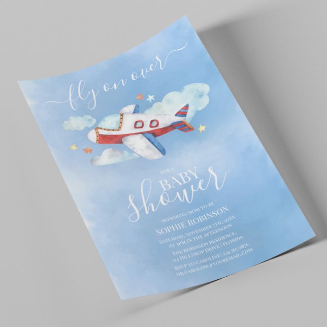 Sweet Watercolor Aeroplane Baby Shower Invitation (Creator Uploaded)