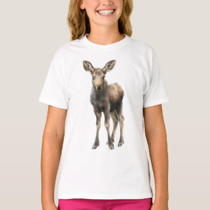 Sweet Watercolor Baby Moose Forest Friends Kids T-Shirt