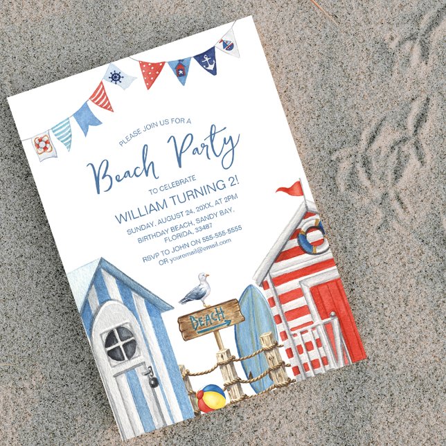 Sweet Watercolor Beach Party Birthday Invitation (Creator Uploaded)