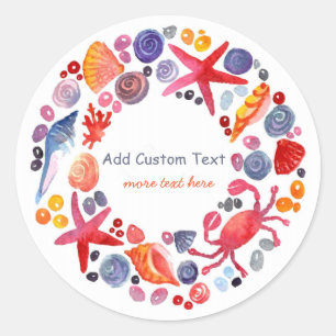 Sweet Watercolor Beach Wreath Custom Classic Round Sticker