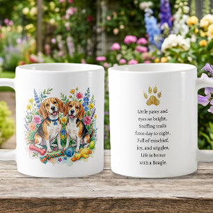 Sweet Watercolor Beagles in Flowers   Coffee Mug