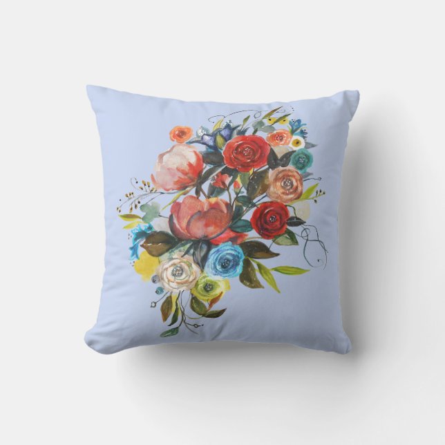 Sweet Watercolor Bouquet Periwinkle Customisable Cushion (Front)