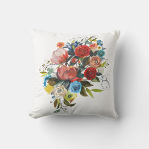 Sweet Watercolor Bouquet Simple White Customisable Cushion