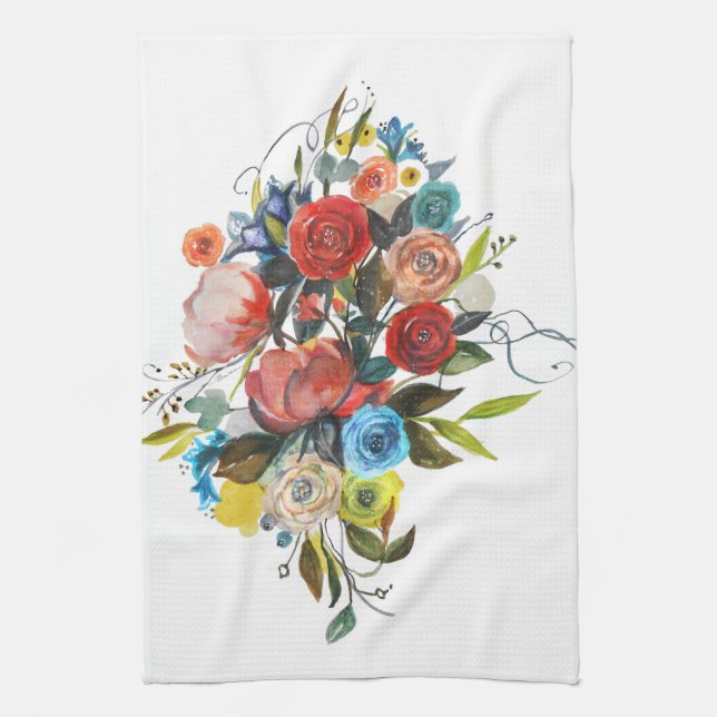 Sweet Watercolor Bouquet Simple White Tea Towel (Vertical)