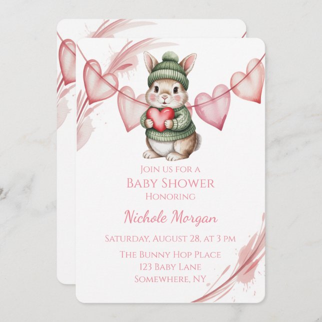 Sweet Watercolor Bunny Baby Shower  Invitation (Front/Back)