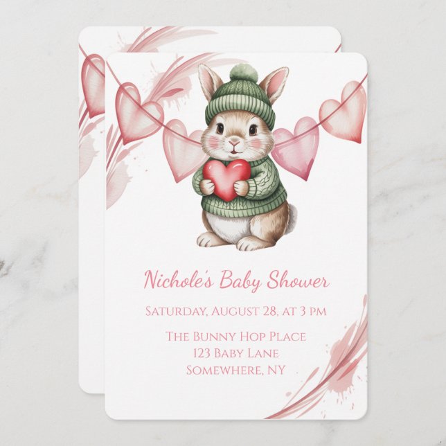 Sweet Watercolor Bunny Baby Shower  Invitation (Front/Back)