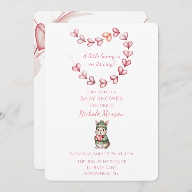 Sweet Watercolor Bunny Baby Shower  Invitation (Front/Back)