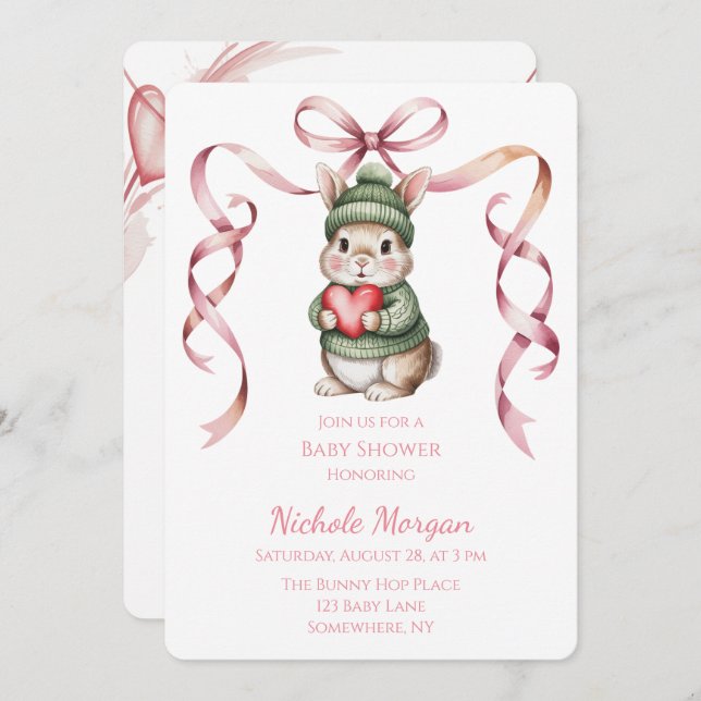 Sweet Watercolor Bunny Baby Shower  Invitation (Front/Back)