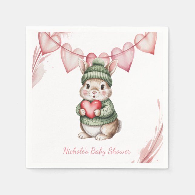 Sweet Watercolor Bunny Baby Shower Napkin (Front)