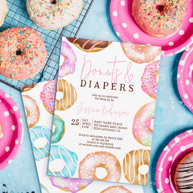Sweet watercolor cute doughnuts diapers baby showe invitation (Creator Uploaded)