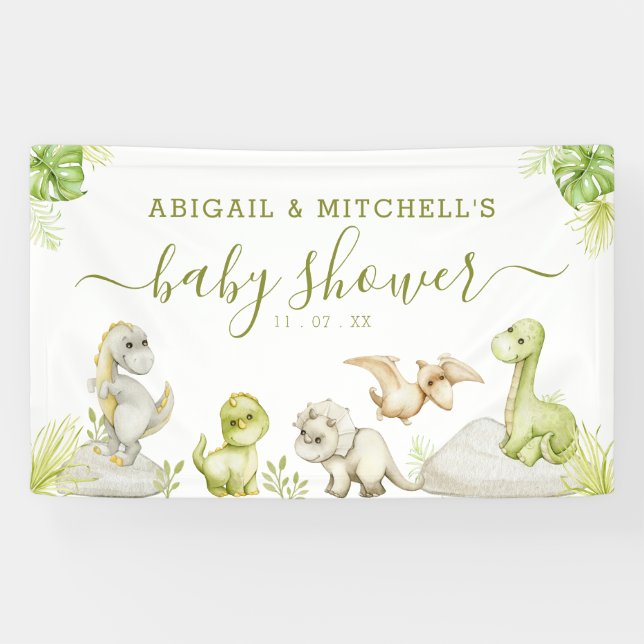 Sweet Watercolor Dinosaur baby Shower Banner (Horizontal)