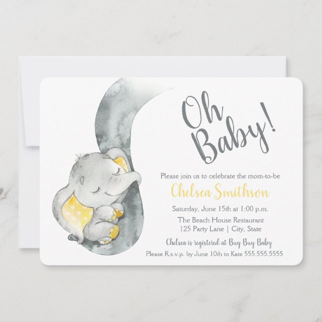 Sweet Watercolor Elephant Baby Shower Invitation (Front)