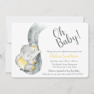 Sweet Watercolor Elephant Baby Shower Invitation