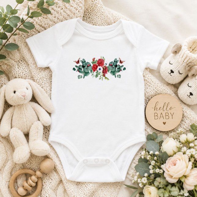 Sweet Watercolor Floral Botanical Baby Girl Design Bodysuit (Creator Uploaded)