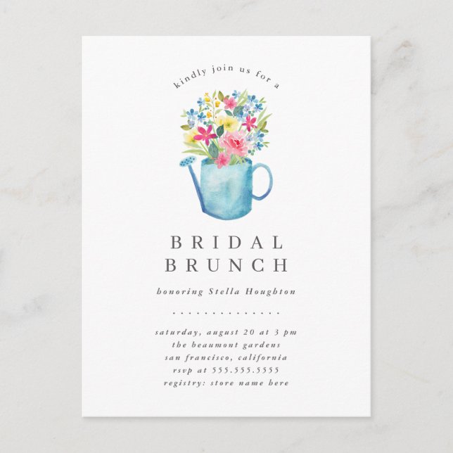 Sweet Watercolor Floral Bridal Shower Brunch Invitation Postcard (Front)