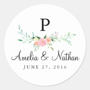 Sweet Watercolor Floral Pink Wedding Sticker