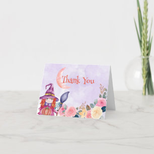 Sweet Watercolor Floral Pumpkin Witch Baby Shower Thank You Card
