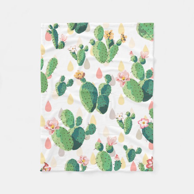 Sweet  Watercolor Flowering Cactus Pattern Fleece Blanket (Front)