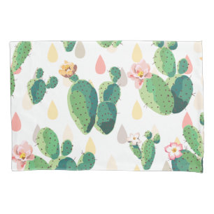 Sweet Watercolor Flowering Cactus Pattern Pillowcase