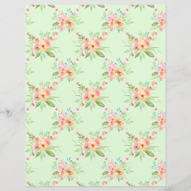 Sweet Watercolor Flowers Scrapbook Paper Sheet (Front)