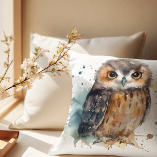 Sweet Watercolor Forest Owl Decor Cushion