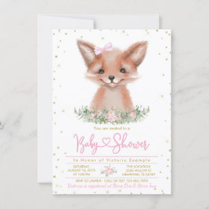 Sweet Watercolor Girl Fox Baby Shower Invitation