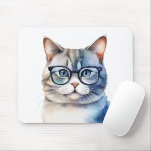 Sweet Watercolor Grey Cat Mouse Mat