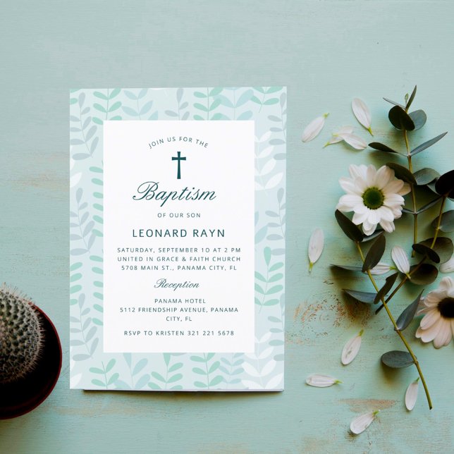 Sweet Watercolor Hand-Drawn Boy Baptism Invitation (Creator Uploaded)