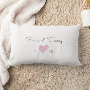 Sweet Watercolor Heart Love Couple NAMES Est. YEAR Lumbar Cushion