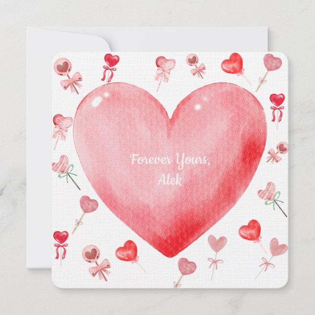 Sweet Watercolor Heart Valentine Card (Front)