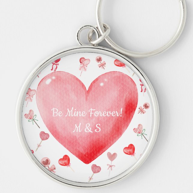 Sweet Watercolor Heart Valentine Keychain (Front)