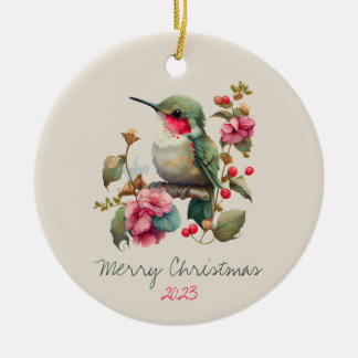 Sweet Watercolor Hummingbird Personalised Ceramic Tree Decoration