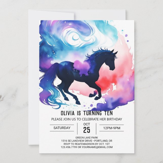 Sweet Watercolor Kids' Horse Birthday Invitation (Front)