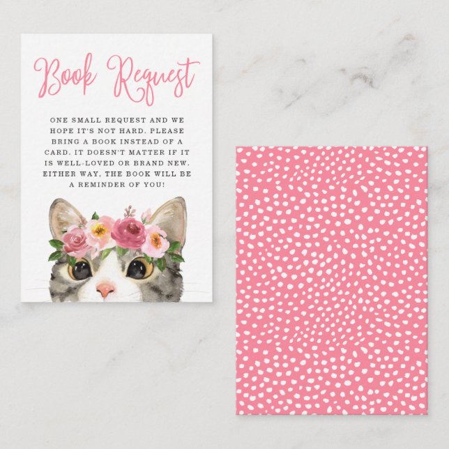 Sweet Watercolor Kitty Baby Shower Book Request Enclosure Card (Front/Back)