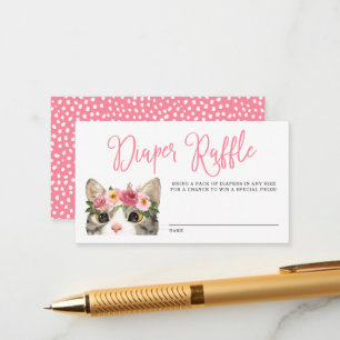 Sweet Watercolor Kitty Baby Shower Diaper Raffle Enclosure Card