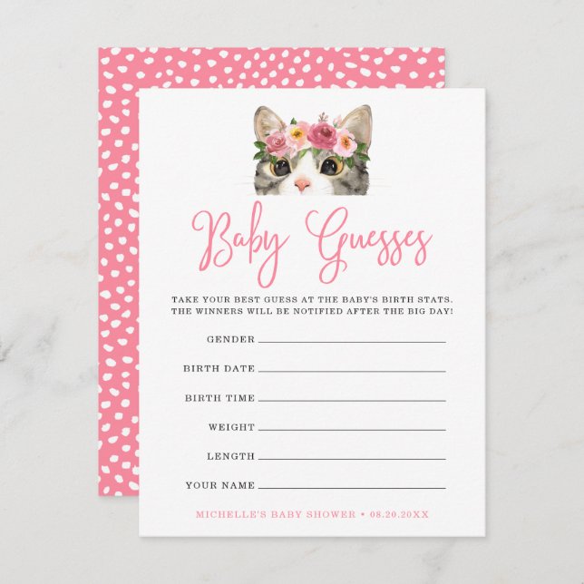 Sweet Watercolor Kitty Baby Shower Guessing Game (Front/Back)